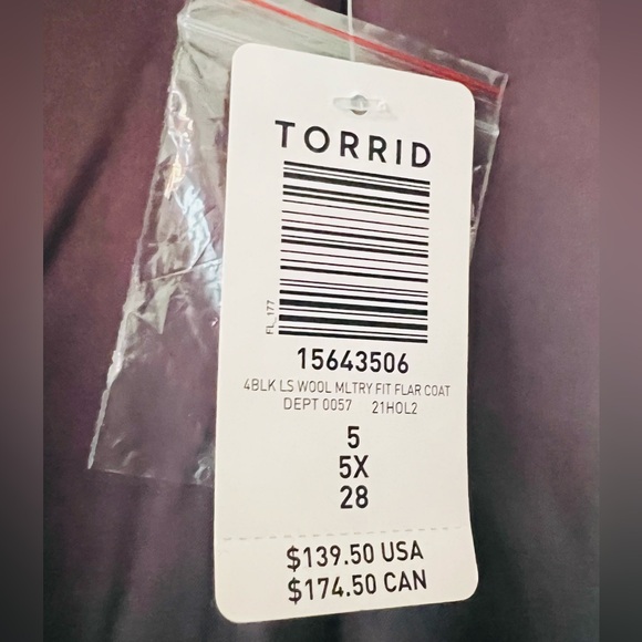 Wool Black Fit & Flare Trench Coat - Long (Torrid) Plus Size 5x(28) - Picture 4 of 4